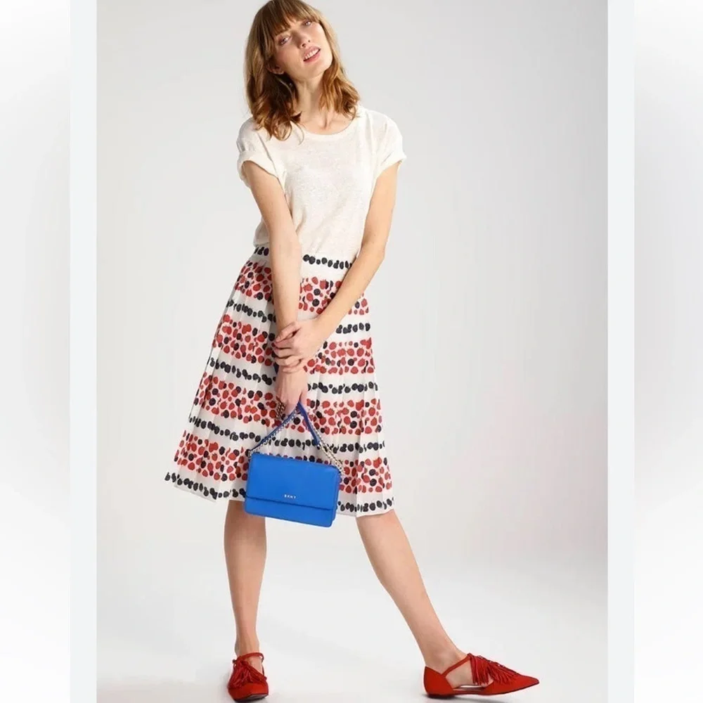 J. Crew Berry Print Ivory Red Blue Pleated Midi Skirt boho cottagecore women’s 4
